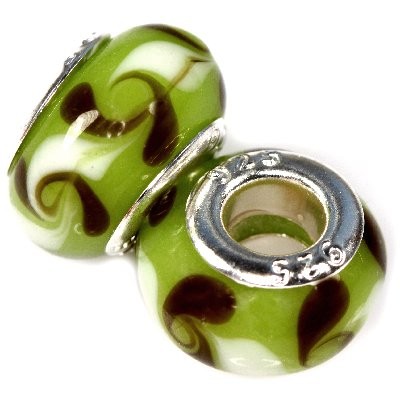 Grøn glas charm med mønster